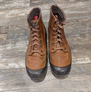 Palladium Pampa High Men's Combat 0235 Tan Leather Boots with Brown Toe